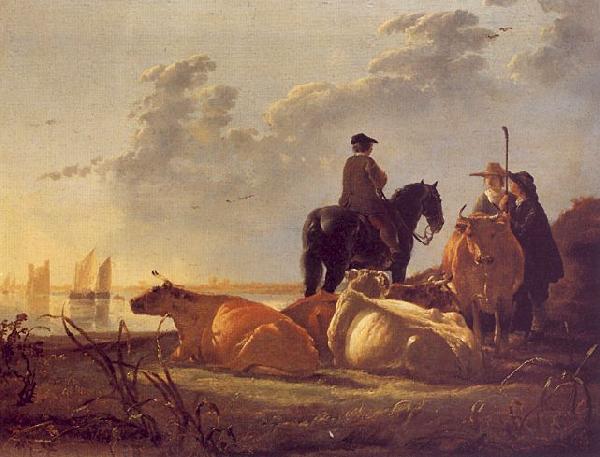 Aelbert Cuyp Cattle with Horseman and Peasants oil painting picture